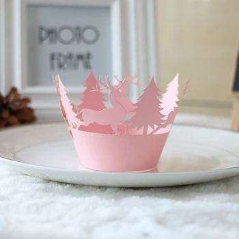 

50pcs Deer Design Laser Cut Pearl Paper Cupcake Wrapper Liner Baking Cup For Home Wedding/Birthday/Christmas Decoration Supplier