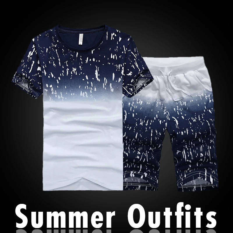 2PCS Summer Men Short Sleeve T Shirt Set Tracksuits Causal O-Neck Fitness Skinny Tight Men's Tops Short Trousers Pants Suitable 2PCS Summer Men Short Sleeve T Shirt Set Tracksuits Causal O-Neck Fitness Skinny Tight Men's Tops Short Trousers Pants Suitable