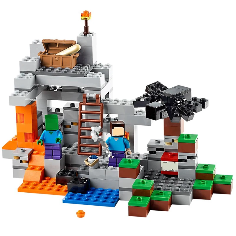 

Legoing Minecraft Series The Cave Adventure Steve Zombie Spider Blocks Toys For Children Compatible LEGOings Minecrafts Set Gift