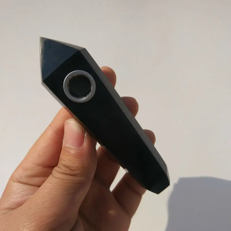 

Free Shipping Natural obsidian Smoking Pipe+3strainer quartz stone healing wand