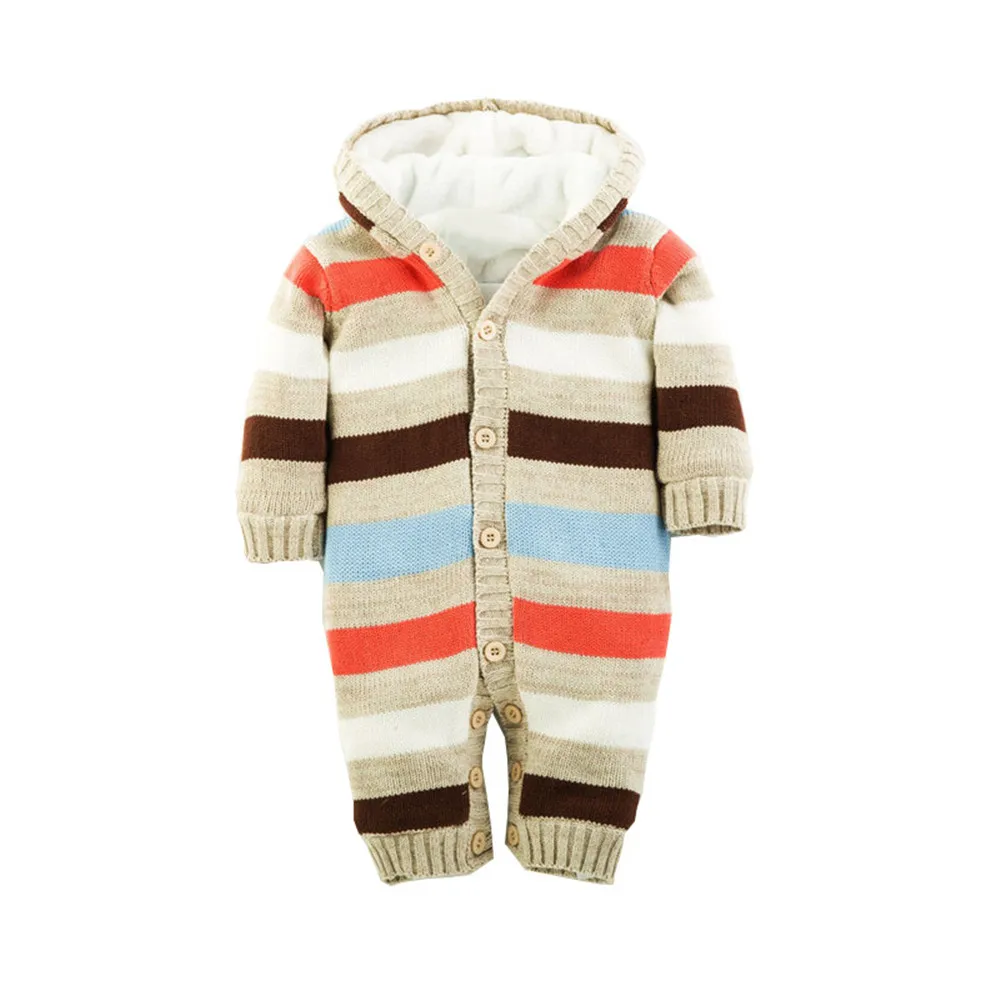 beige baby romper Зимний комбинезон для новорожденных; детский вязаный комбинезон; цельнокроеный Детский костюм с длинными рукавами; Разноцветные свитера унисекс; CL0492 - Цвет: beige baby romper