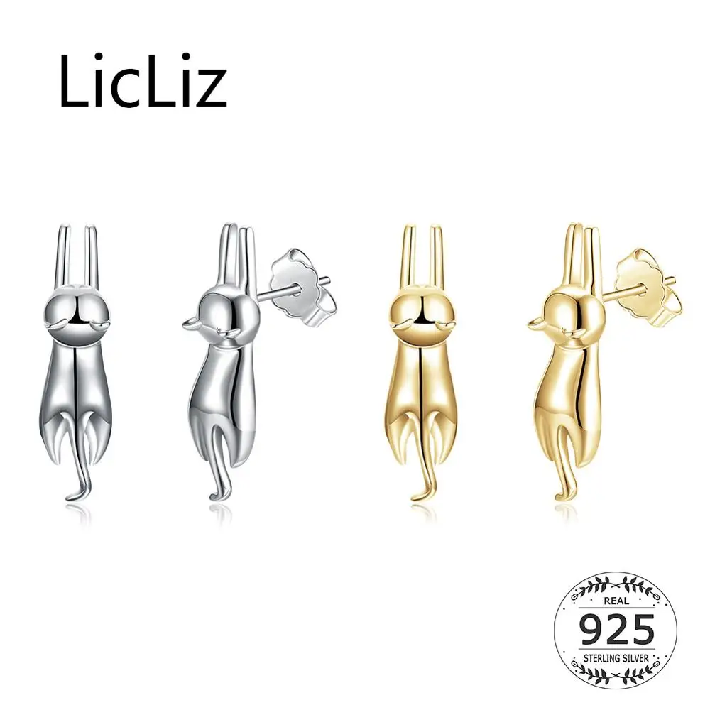 

LicLiz 2019 New 925 Sterling Silver Cat Stud Earrings for Women 18K Gold Jewelry Boucle D'oreille Femme 2019 LE0668