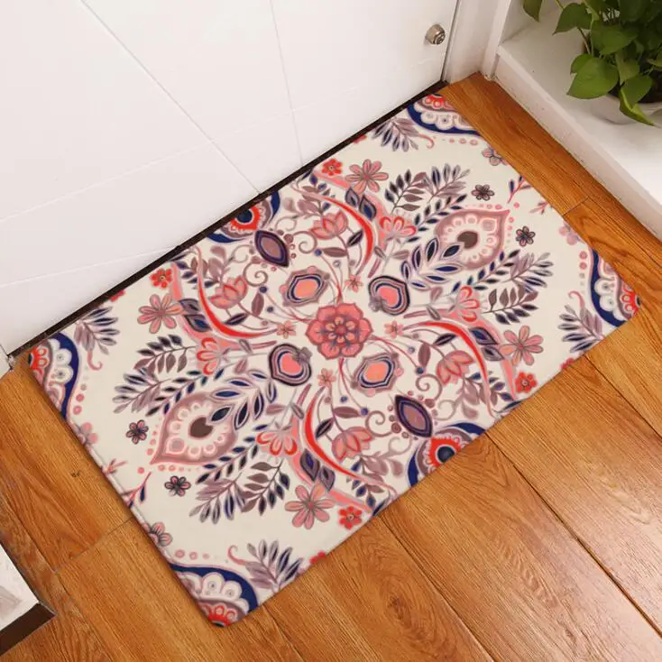 Дверной коврик с мандалой с цветочным принтом, замшевый коврик для украшения дома, коврик в ванную комнату 40x60 см, напольный кухонный пол в туалете, коврики