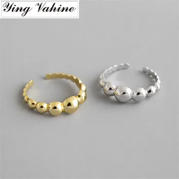 

ying Vahine 100% 925 Sterling Silver Round Beads Open Rings for Women
