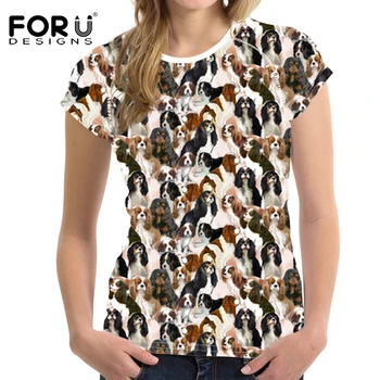 

FOURDEIGNS Women O-Neck Short Sleeve Funny T Shirt Cavalier King Printing Woman Clothing T-Shirt Femme 2018 New Tees Tops Kawaii