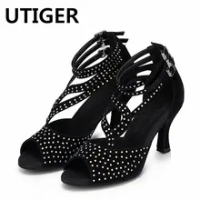 Женские туфли для Бальных и латиноамериканских танцев; туфли для танцев со стразами; туфли для сальсы на высоком каблуке 7,5 см, 8,5 см; женская обувь для Самба Танго вечерние туфли для танцев