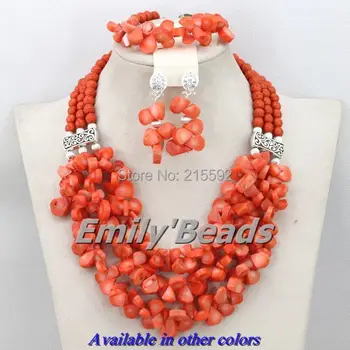 

Free Shipping Orange African Costume Jewelry Sets Nigerian Wedding Christmas Jewelry Sets Coral Beads Jewerly Sets CJ321