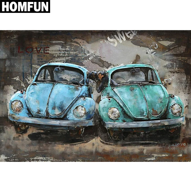 

HOMFUN Full Square/Round Drill 5D DIY Diamond Painting "Love car" 3D Embroidery Cross Stitch 5D Rhinestone Home Decor Gift