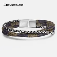 3-Слои Для мужчин s Кожаные браслеты Нержавеющая сталь коробка звено цепи Шарм браслет 8,5 дюймов Магнитный Браслеты для Для мужчин LDLB143