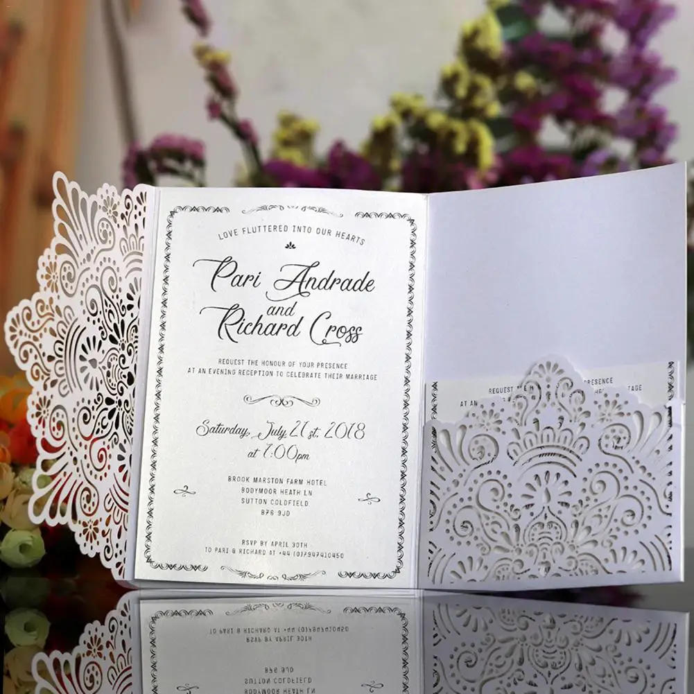  10PCS Lace Wedding Invitations Cards Laser Cut Tri-Fold Business European style invitation Cards Pa