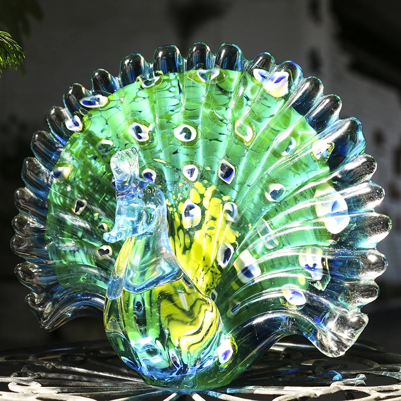 H& D ручной выдувный красочный павлин искусство стеклянная столешница Скульптура Декор комнаты(павлин