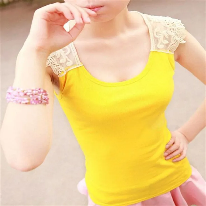 

2019 New Fashion Patchwork Lace Solid Color Women Fashion Summer Sleeveless Tanks Tops Lady Tees Clothing Black Apparel O Neck