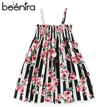 Beenira/платье для девочек; коллекция года; Детские платья без рукавов с цветочным узором; Детская летняя одежда в полоску; платье на бретельках до колена для девочек