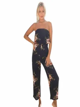 

2019 NEW HOT Fashion Women Off Shoulder Floral Print Sleeveless Jumpsuit Summer Loose Playsuit самские брюки Wholesale T3