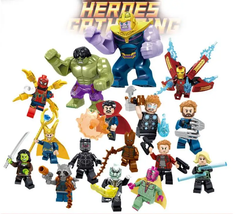 

Legoings 16pcs/set Marvel The Avengers Thanos Guardians of the Galaxy Vision Loki Building Blocks Toys for Children