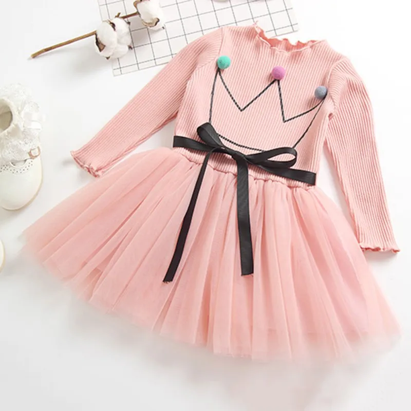 

Girls Dress 2018 New Summer Mesh Girls Clothes Crown Pink Princess Dress Children Summer Clothes Baby Girls Dress