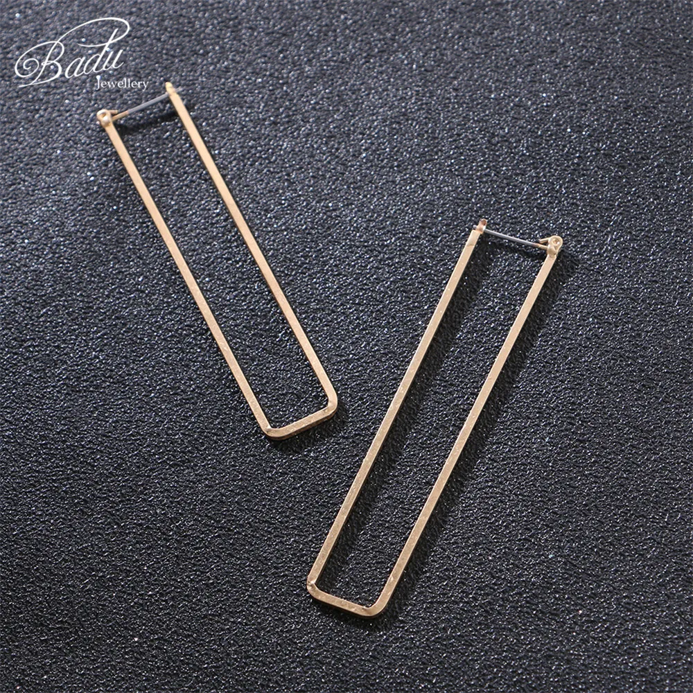 Us 2 0 41 Off Badu Long Hoop Earring Gold Alloy Cool Punk Style Rectangular Earrings For Women Night Club Wild Fashion Jewelry Whole In