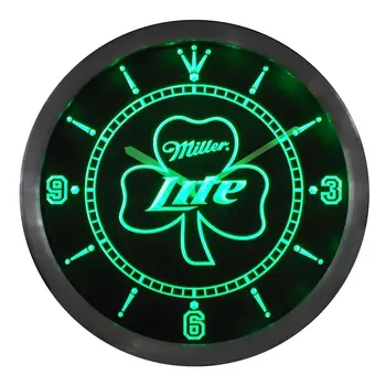 

nc0006 Miller Lite Shamrock Beer Bar Neon Sign LED Wall Clock