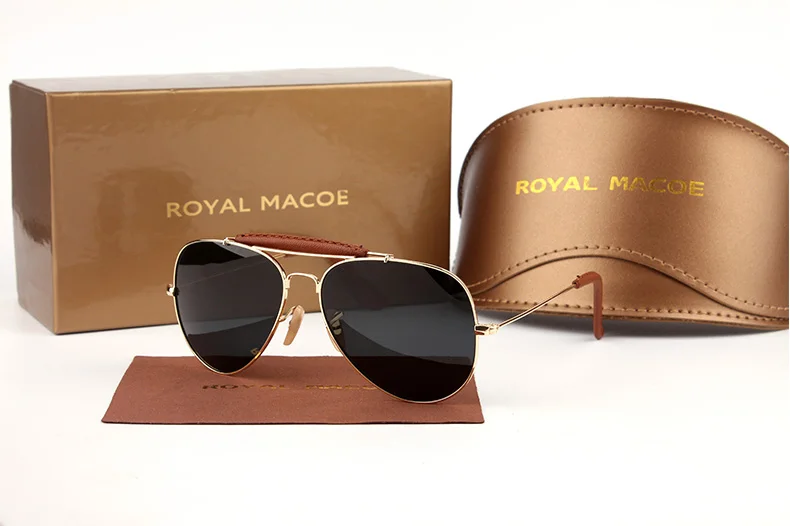Королевские солнцезащитные очки MACOE, мужские Поляризованные брендовые классические металлические очки пилота для женщин, коричневые линзы, модный стиль, UV400, Gafas De Sol