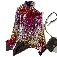 New High end Top quality Women s with Single Shoulder Horn Sleeves and Heavy duty Coloured Sequins