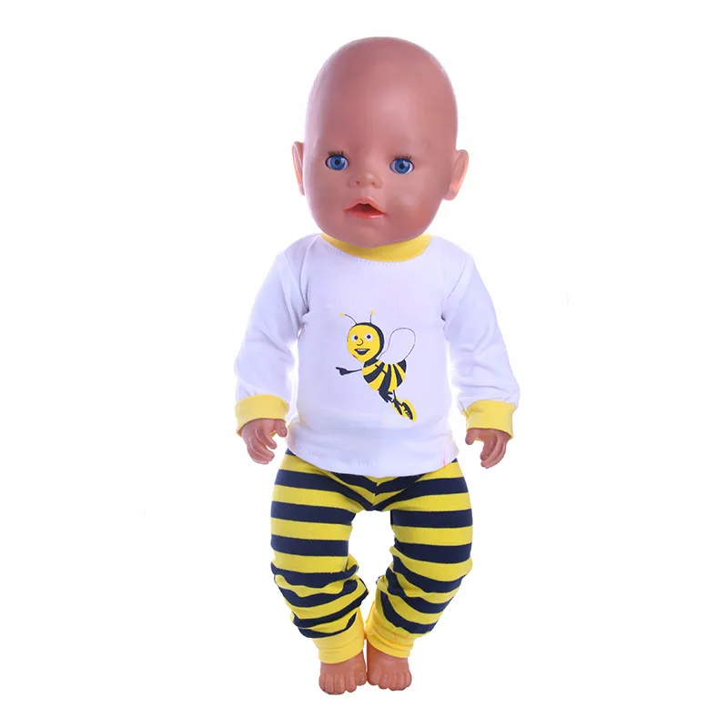 Cute Yellow Cartoon Pattern Pajamas for 43cm Newborn Baby Zapf&18 Inch American Girl Doll Clothes n949 american-doll-clothes