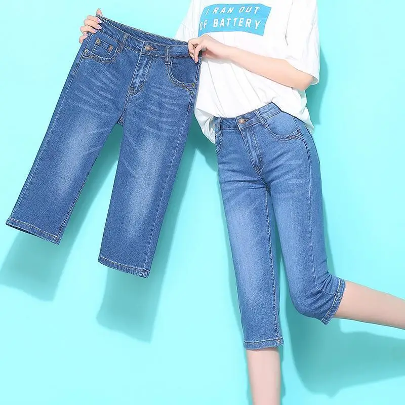 

2019 Spring Summer Elastic Skinny Jeans For Women Jeans Capris Vintage Denim Pants Slim Cropped Ladies Jeans