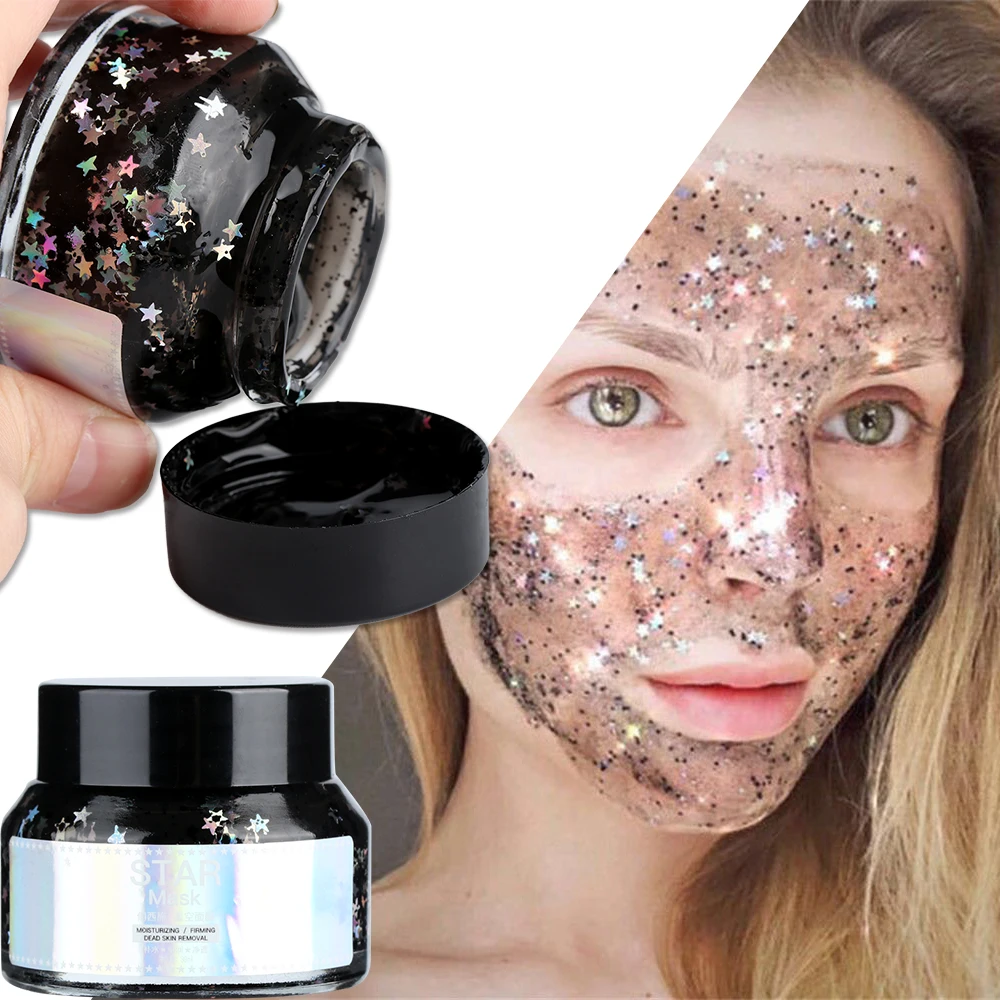 1PC 30ml Black Glitter Star Sequin Face Mask Shrinking Pores Peel off ...