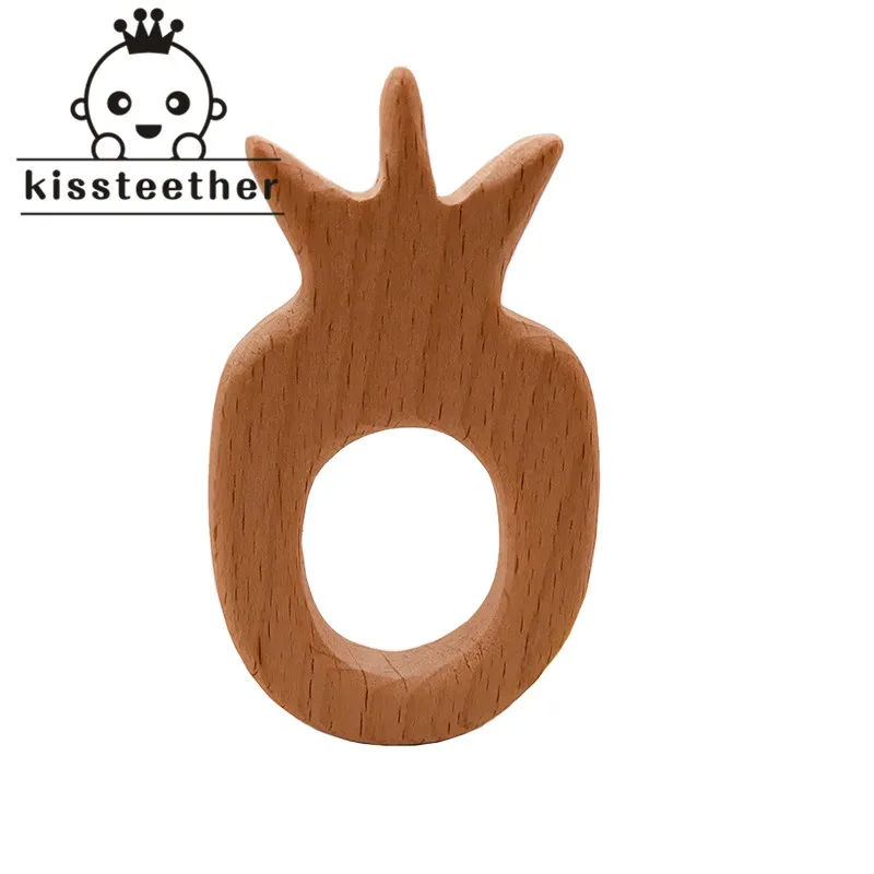 

Baby Nursing Teether Accessories Beech Wood Pineapple Food Grade Sensory Toy DIY Teething Jewelry Pendant Baby Teether