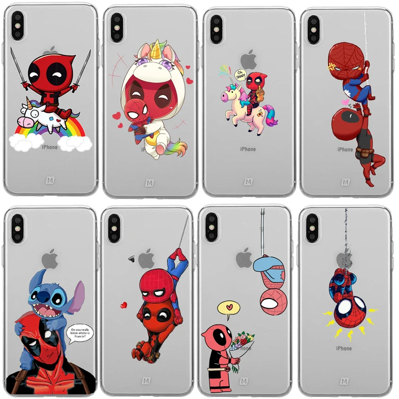 

SpiderMan Deadpool ride Unicorn Phone Soft TPU Cases Cover For iPhone 11 11Pro 8PIUS 6PIUS 5s SE 5 XS MAX X XR Funda Coque