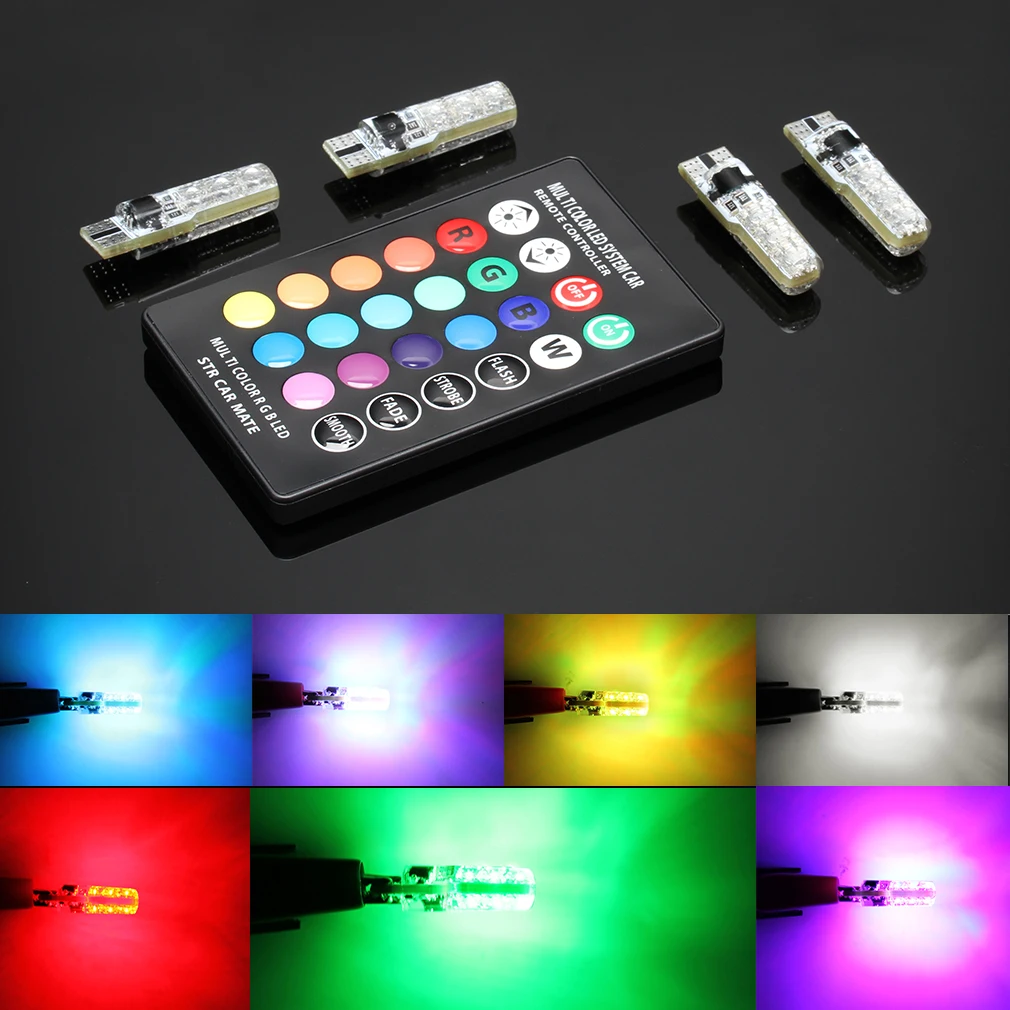 W5w t10 Светодиодные Автомобильные лампы светодиодные RGB с дистанционным