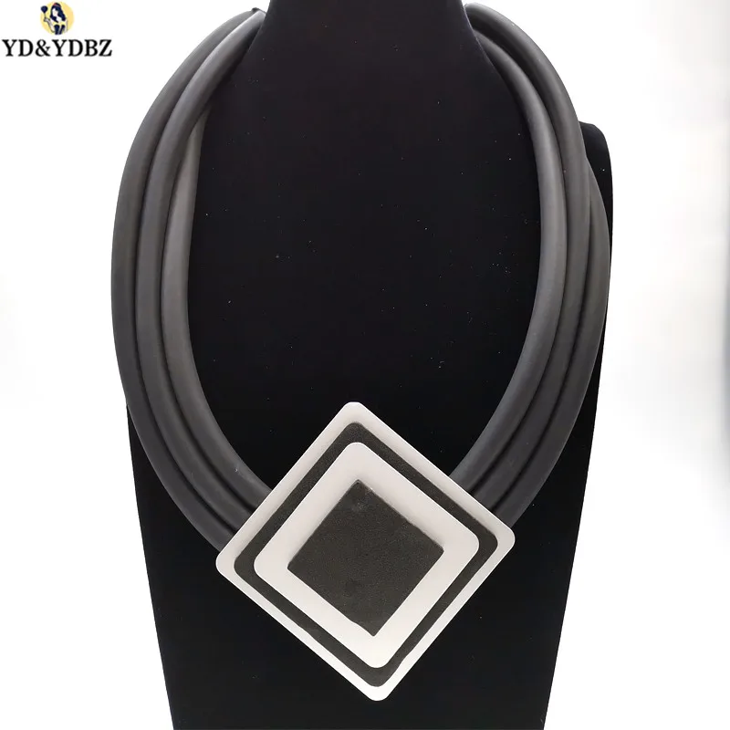 

YD&YDBZ Square Pendant Necklaces Women Statement Necklace Black Big Collares Leather Chains Choker Female Jewelery Harajuku Punk