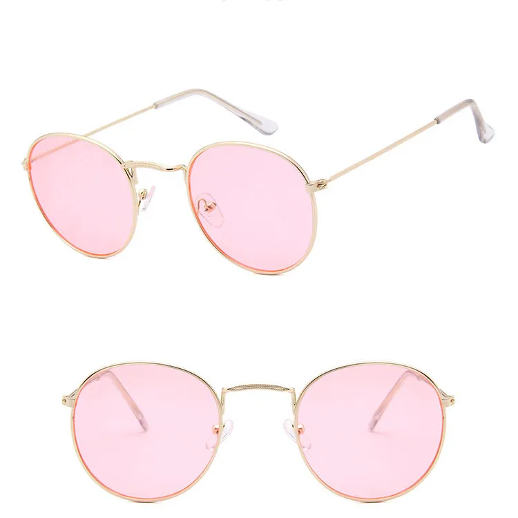 Круглые солнцезащитные очки, мужские зеркальные металлические оправы, Классические Ретро Винтажные уличные очки для вождения, мужские очки Oculos De Sol - Цвет линз: Gold-Pink