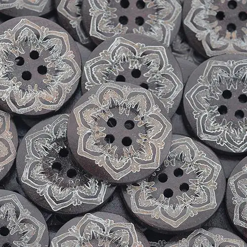 

50 Pcs Flower Pattern Round Wooden Sewing Buttons 4 Holes Scrapbooking DIY 25mm