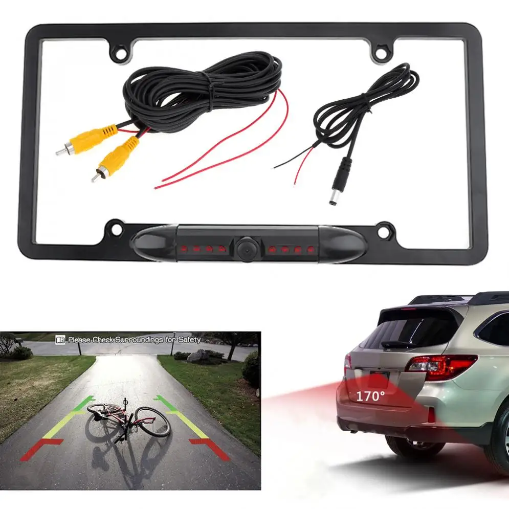 

Waterproof Car License Plate Frame Rear View Camera 170 Degree Night Vision Car Backup Parking Reversing Wide Angle with 8 LED