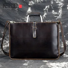 AETOO Crazy horse кожаный портфель для мужчин кофейного цвета винтажная мужская сумка-мессенджер из натуральной кожи деловые сумки мужские