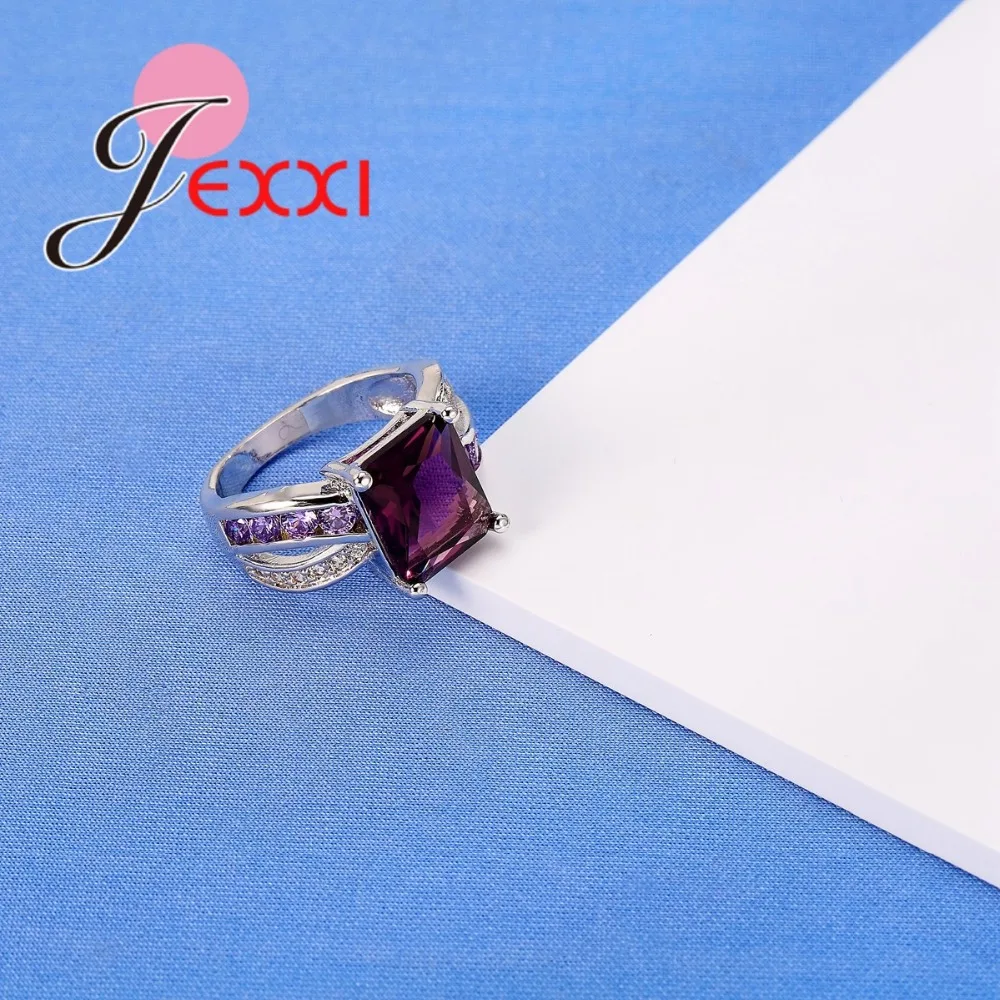 JEXXI Elegant 925 Sterling Silver Dark Purple CZ Ring Fashion Wedding Rings For Women 2018 Christmas Eve Gift Fine Jewelry