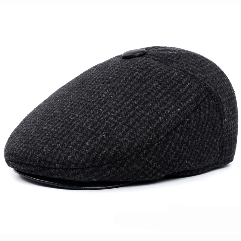 men's summer beret HT1847 Classic Man Cap Autumn Winter Hat with Ear Flap Elder Man Male Dad Hat Warm Newsboy Ivy Flat Cap Wool Blend Men Beret Cap mens wool beret hat