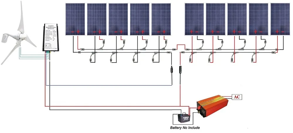 

220V 1400W wind Hybrid solar power Kit: 400W Wind Turbine Generator with 10pcs 100W Solar power Panels 1.5KW 24-220V Inverter