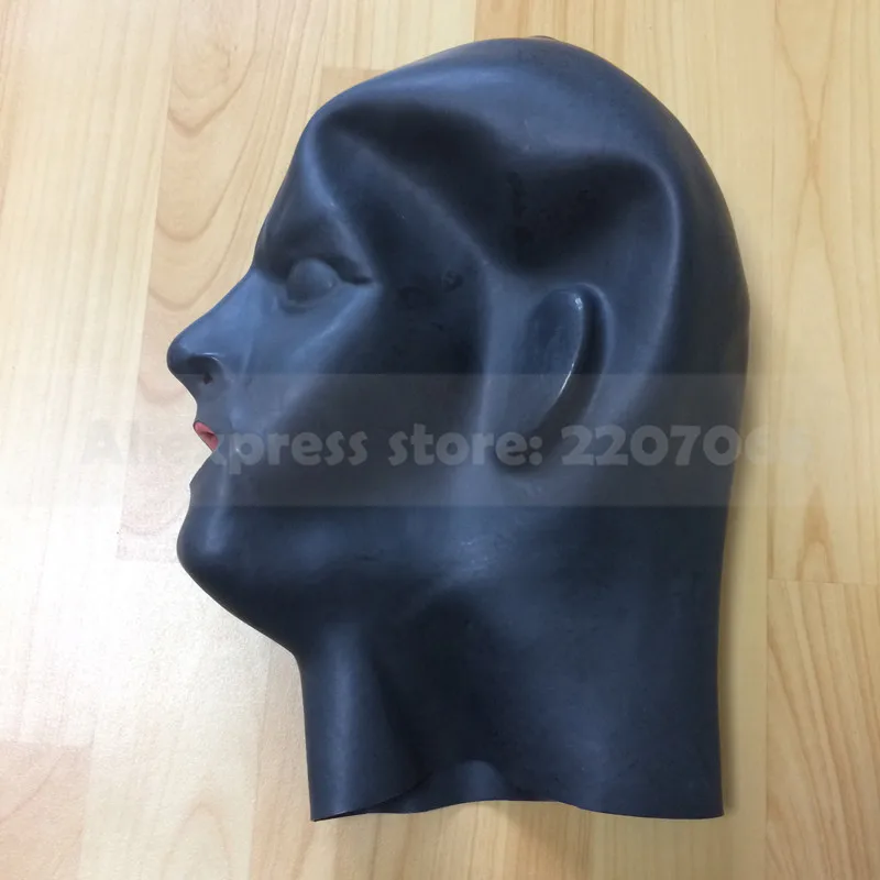 Брюк для мальчиков от 1 мм 3D латексное человеческое капюшон маска закрытыми глазами Фетиш капот с «красные губы» оболочка для языка, носа трубка RLM169 - Цвет: size L for man