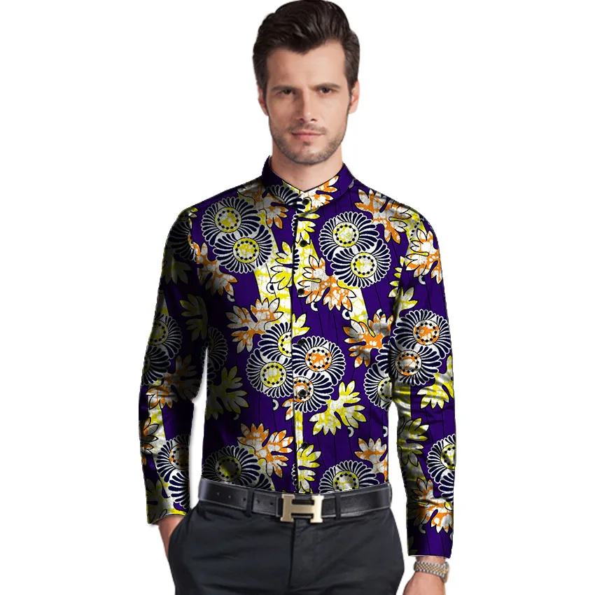 Handsome Men's African Dress Shirts Africa Festive Pattern Long Sleeve
