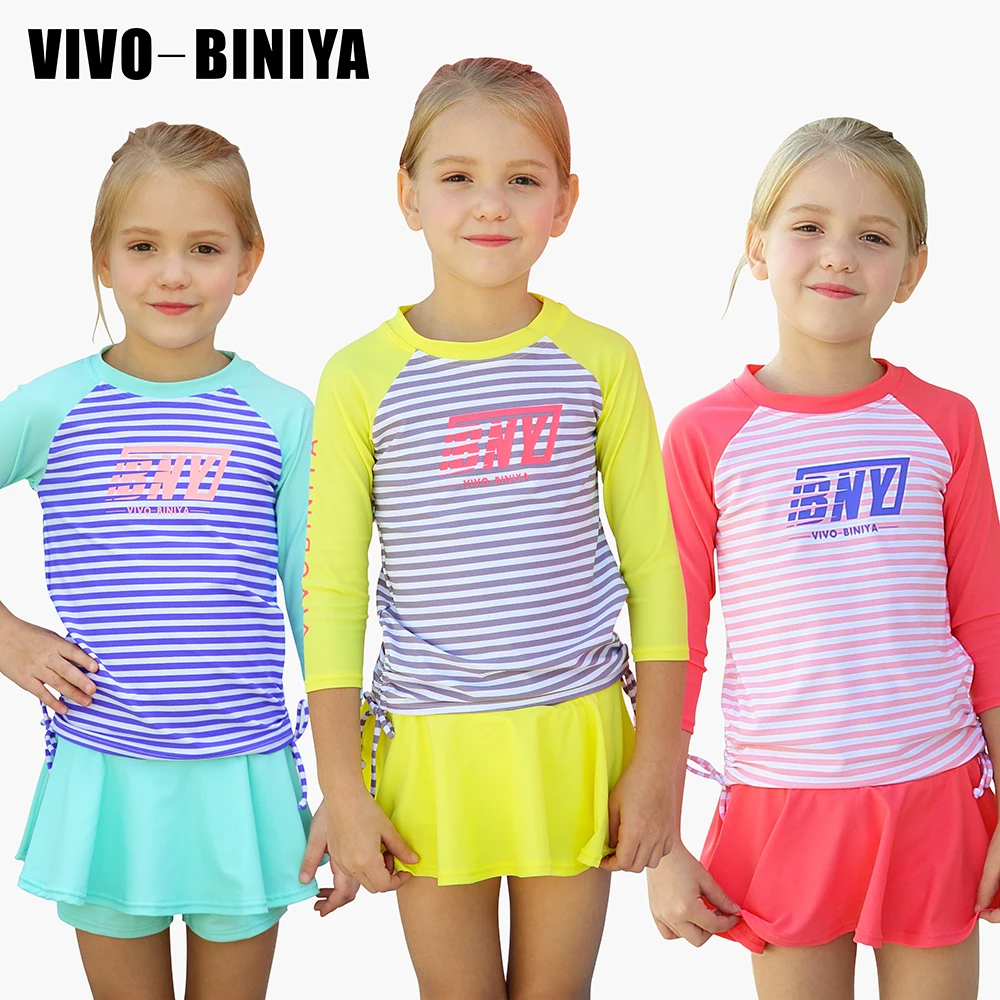 

Girls UPF 50+ Girls 3-Piece Swim Suit Set Long Sleeve UV Sun Protection Rash Guards Swimsuit Bathing Suit Skirt Kids 3-12Y