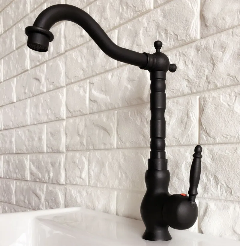 Kitchen Wet Bar Bathroom Vessel Sink Faucet Black Oil Rubbed Bronze One Handle Swivel Spout Mixer Tap Single Hole mnf359