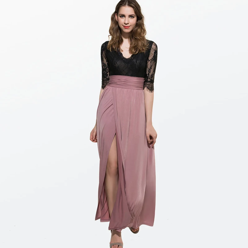 Summer V-Neck Lace Women's Dress Three-Quarter Sleeve Maxi Party Dress Woman Party Night High Split White Loose Beach Dress Summer V-Neck Lace Women's Dress Three-Quarter Sleeve Maxi Party Dress Woman Party Night High Split White Loose Beach Dress