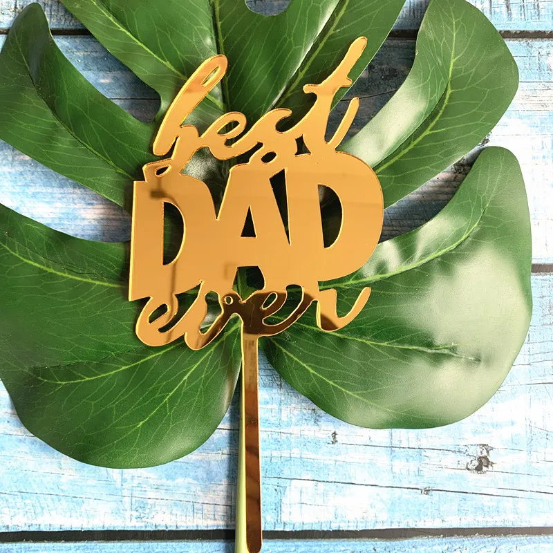 

1pc Gold Acrylic Cake Topper Best Dad Ever Flag Father's Day Birthday Party Decoration Supplies
