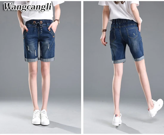 

2017 summer new Plus size jeans slim stretch straight fat denim shorts female fashion pants free shipping