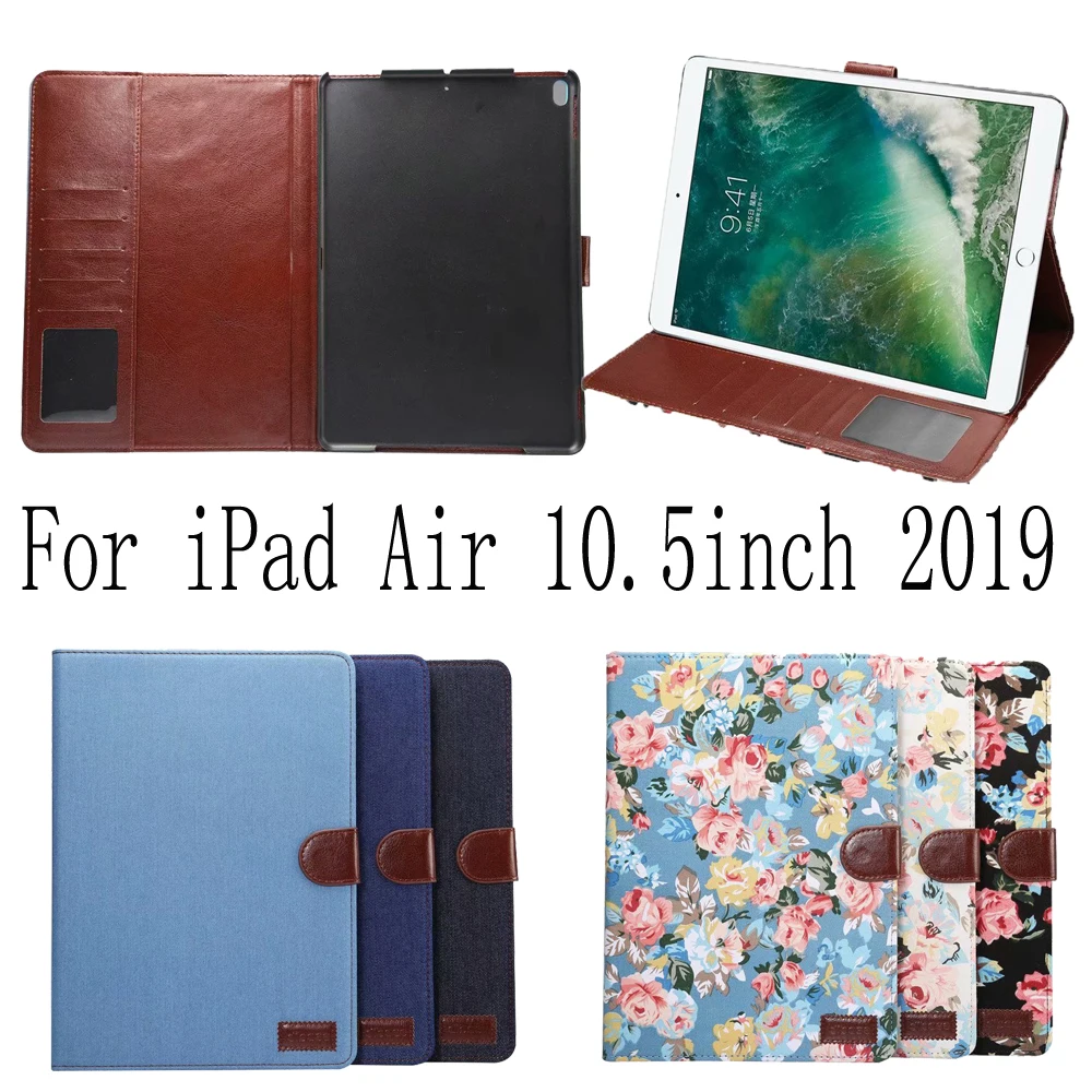 

Smart Case For Apple iPad Air 10.5 Case 2019 Release Tablet Book Cover Credit Card Pocket Photo Frame Jean Cloth Stand Cover