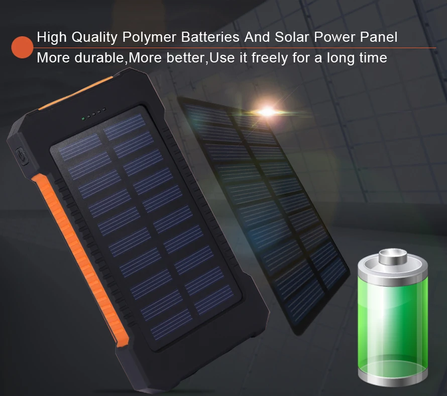 Tollcuudda 10000 мАч солнечная батарея банк питания водонепроницаемый Bateria Солнечная Панель зарядное устройство для iphone 6 6s 7 8 plus samsung