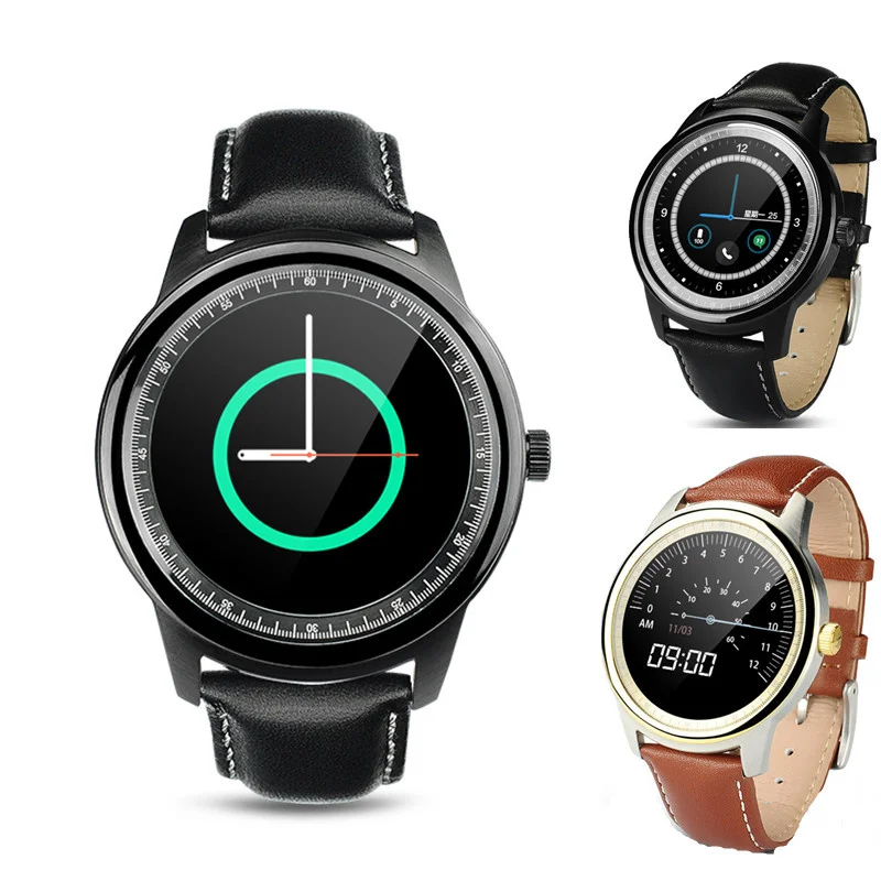 

leather strap smartwatch DM365 MTK 2502 capacitive touch screen Pedometer Sleep Monitor for iPhone IOS and android electronic