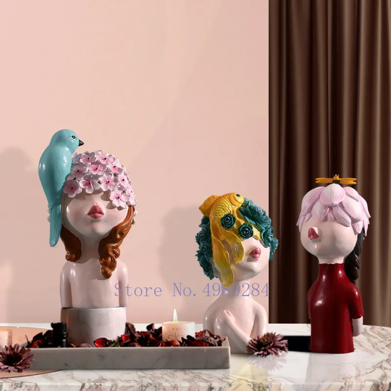 

Nordic Creative Resin abstract girl Character statue sculpture color manual Modern home Decorative ornaments Crafts gift
