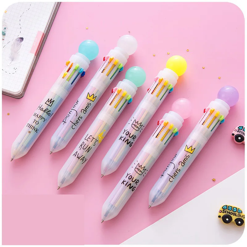 

Kawaii Cute 10 Multi Colors Ballpoint Pen Spinning 0.5mm Crown Candy Ball Point Pen for Office School Writing Pen Stationery